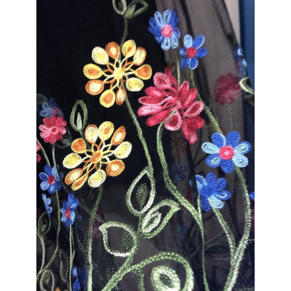 Shein Dress 6 Medium Sleeveless Black Toile Overlay Multi Embmroidered Flowers - Picture 4 of 6